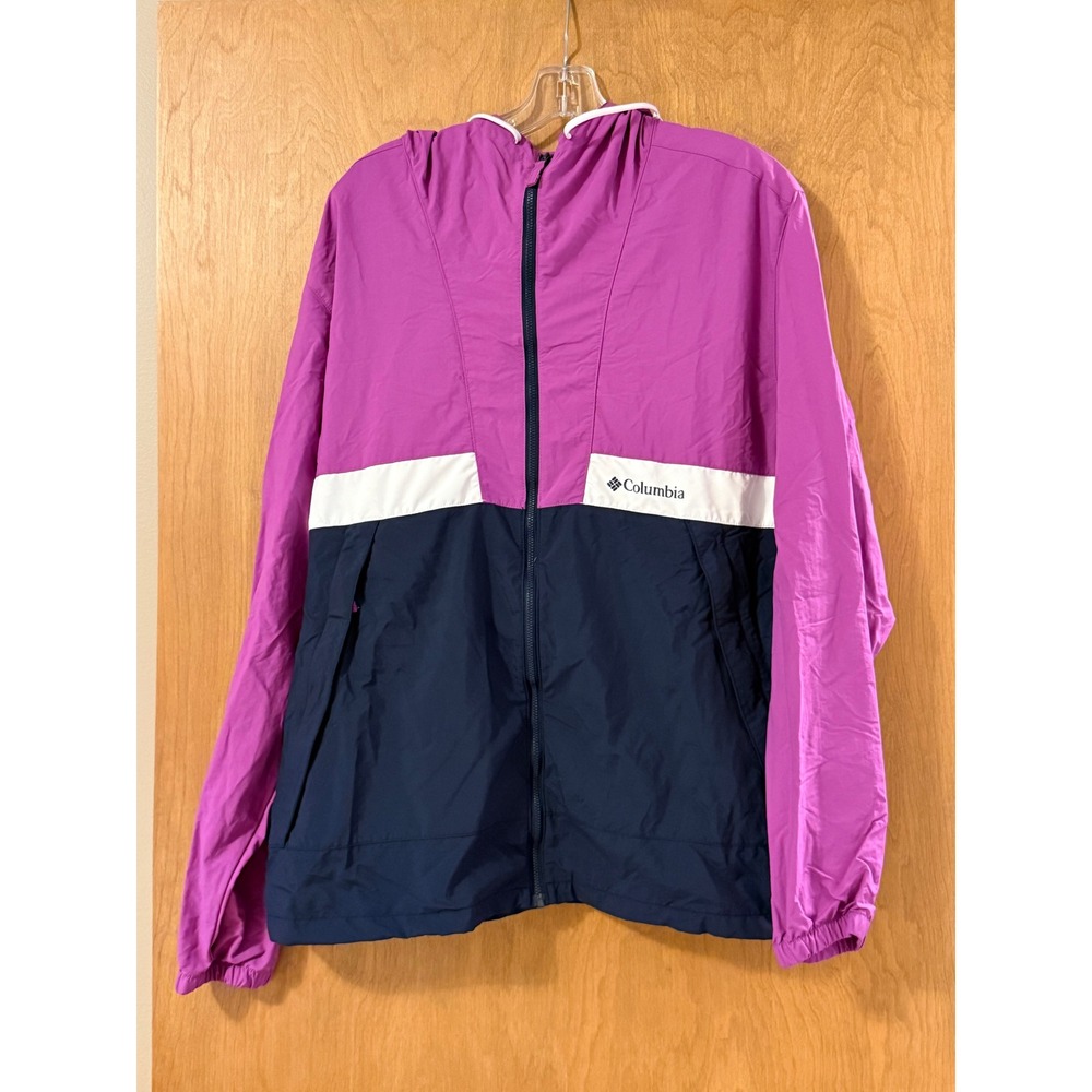 Columbia Womens Windbreaker Jacket Purple Navy Blue Large